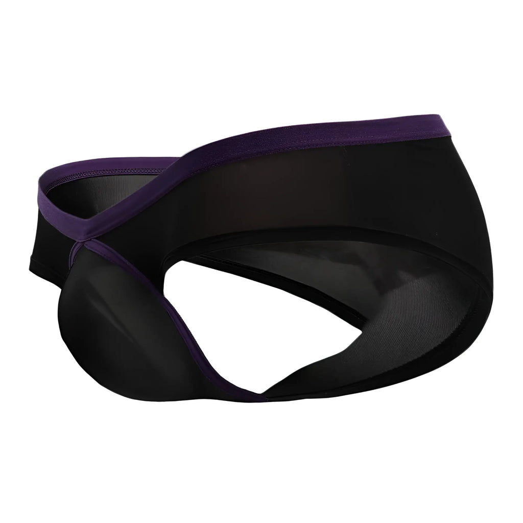 Black mesh briefs with a purple elastic waistband by doreanse 1377-BLK boost cheeky brief in black color