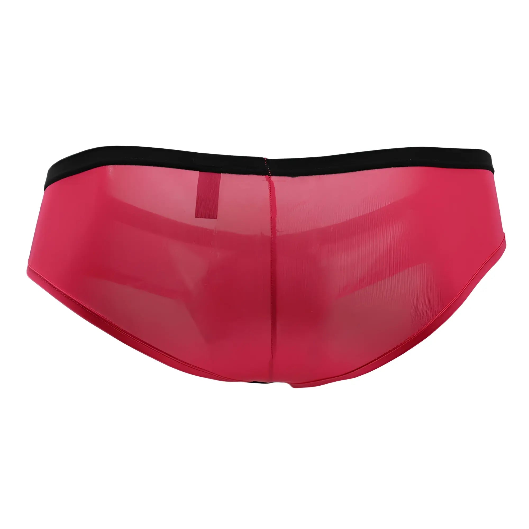Doreanse 1377-fuc boost cheeky brief in fuchsia sheer mesh with a black waistband showing the back side view