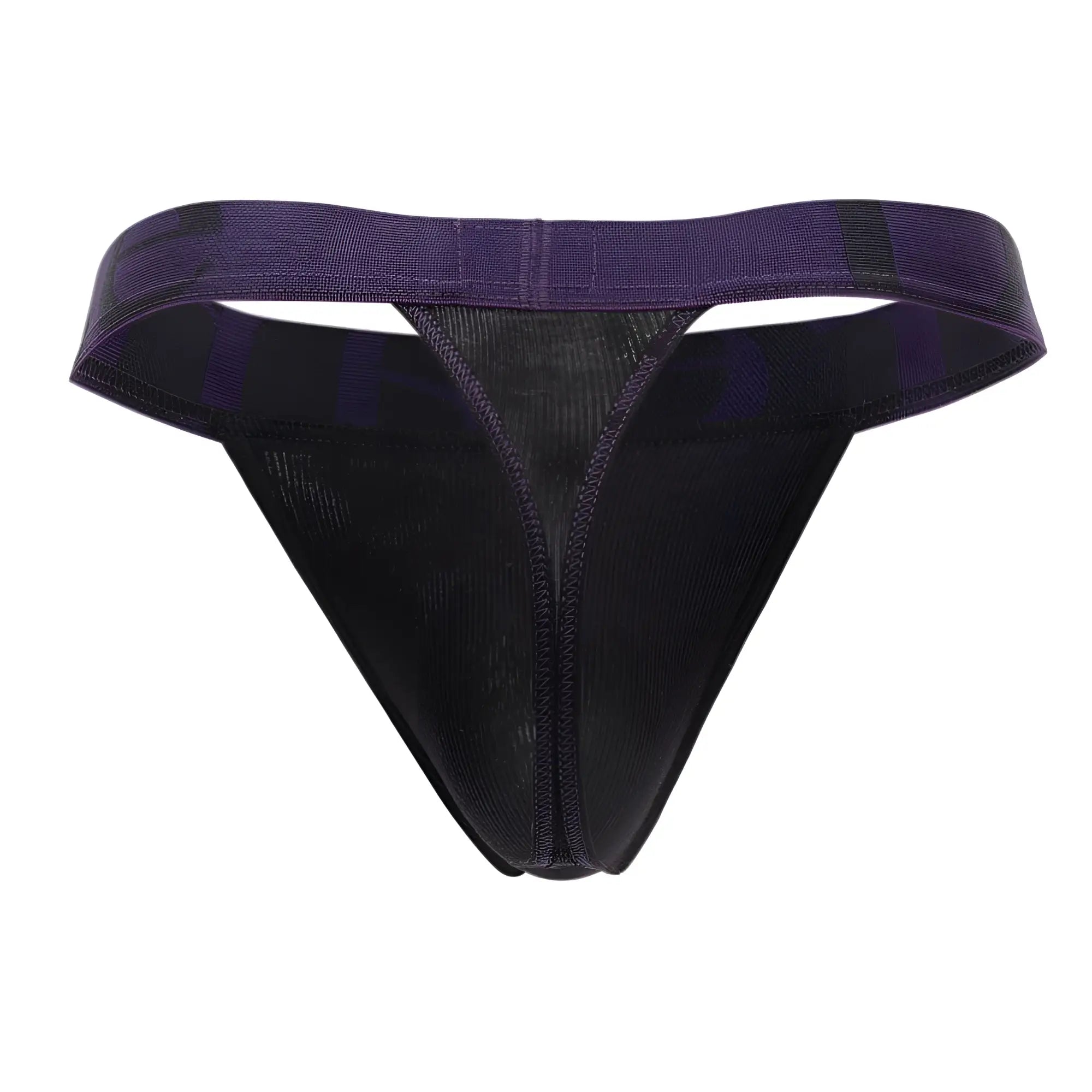 Doreanse 1379-BLK black micromodal thong with purple mesh front panel and elastic waistband for comfortable wear