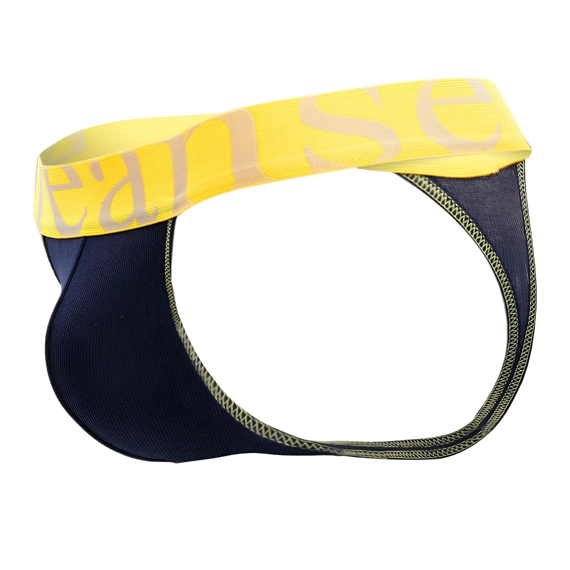 Navy blue and yellow Doreanse 1379-NVY micromodal athletic brief with bold eans logo on waistband