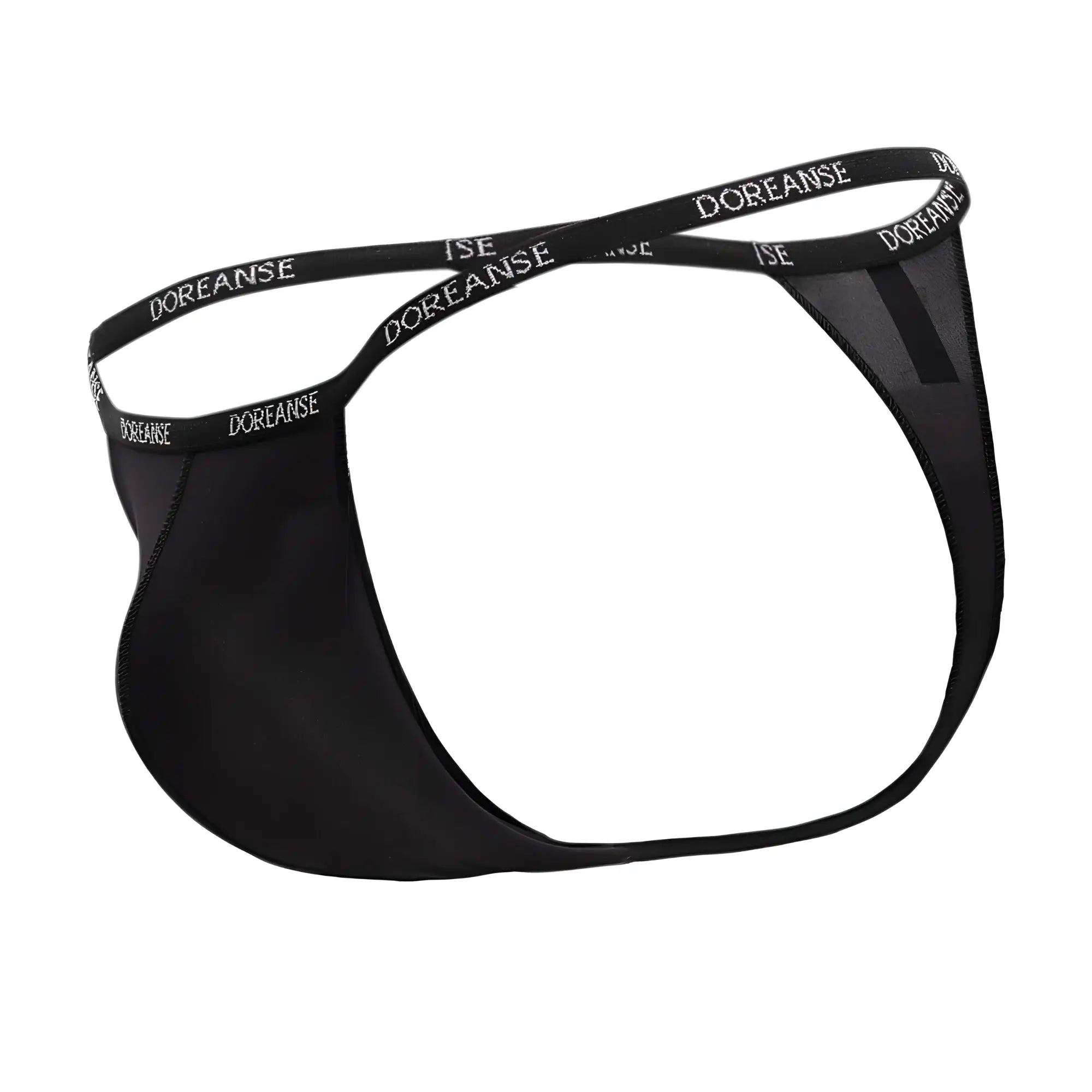 Black doreanse 1390-blk aire thong with smooth stretchy fabric and white logo trim along the waistband