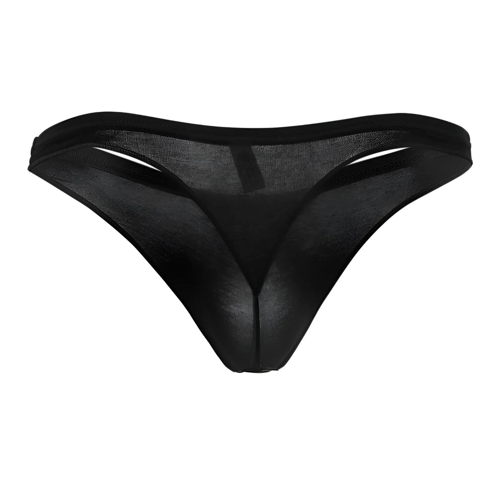 Black sheer mesh thong with a solid black waistband by Doreanse 1392-BLK euro thong color black visible from the back