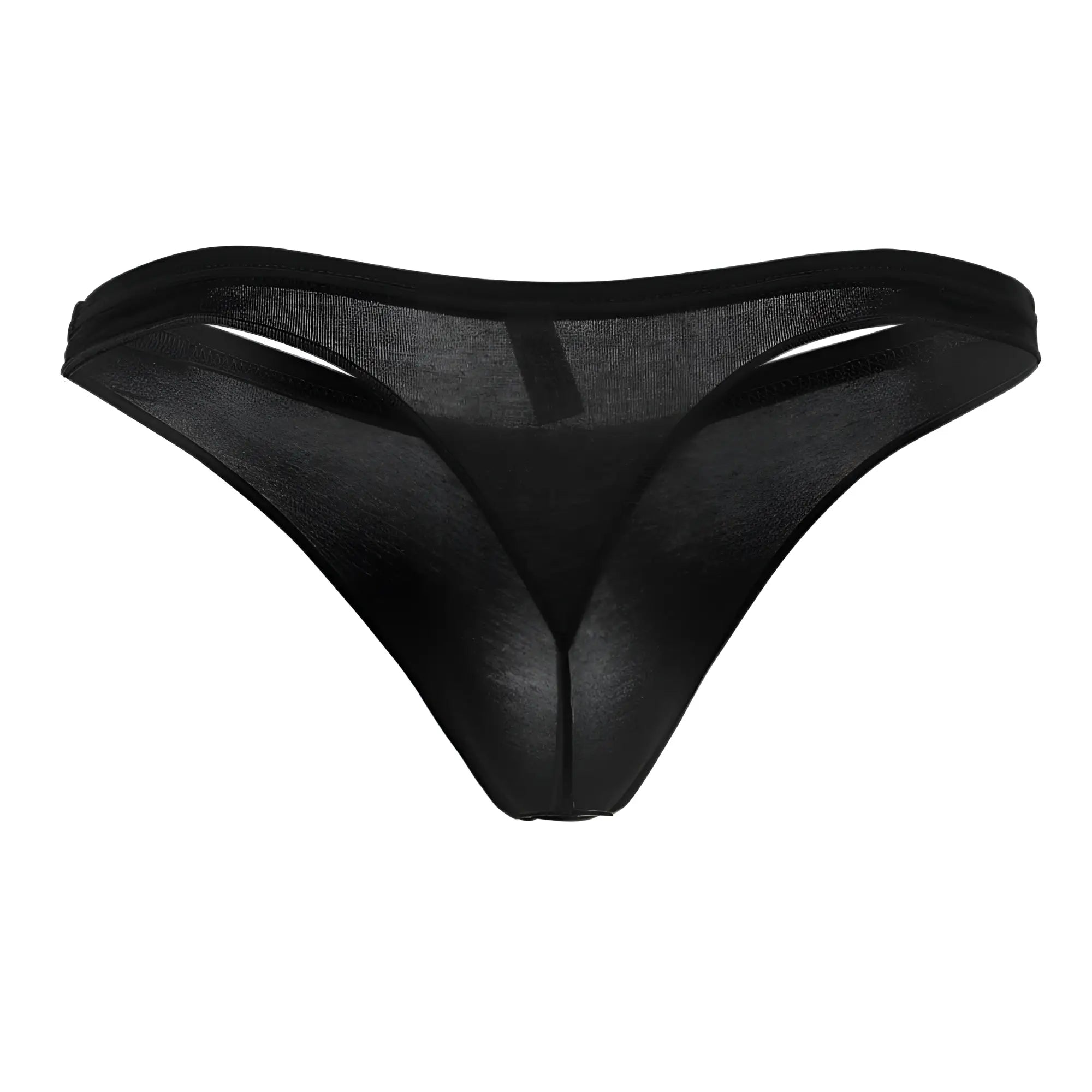 Black sheer mesh thong with a solid black waistband by Doreanse 1392-BLK euro thong color black visible from the back