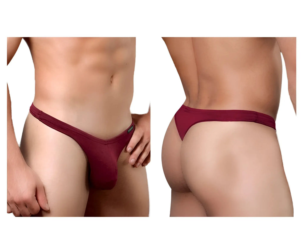 Maroon doreanse 1392-brd euro thong with smooth stretchy fabric and small brand tag on the side