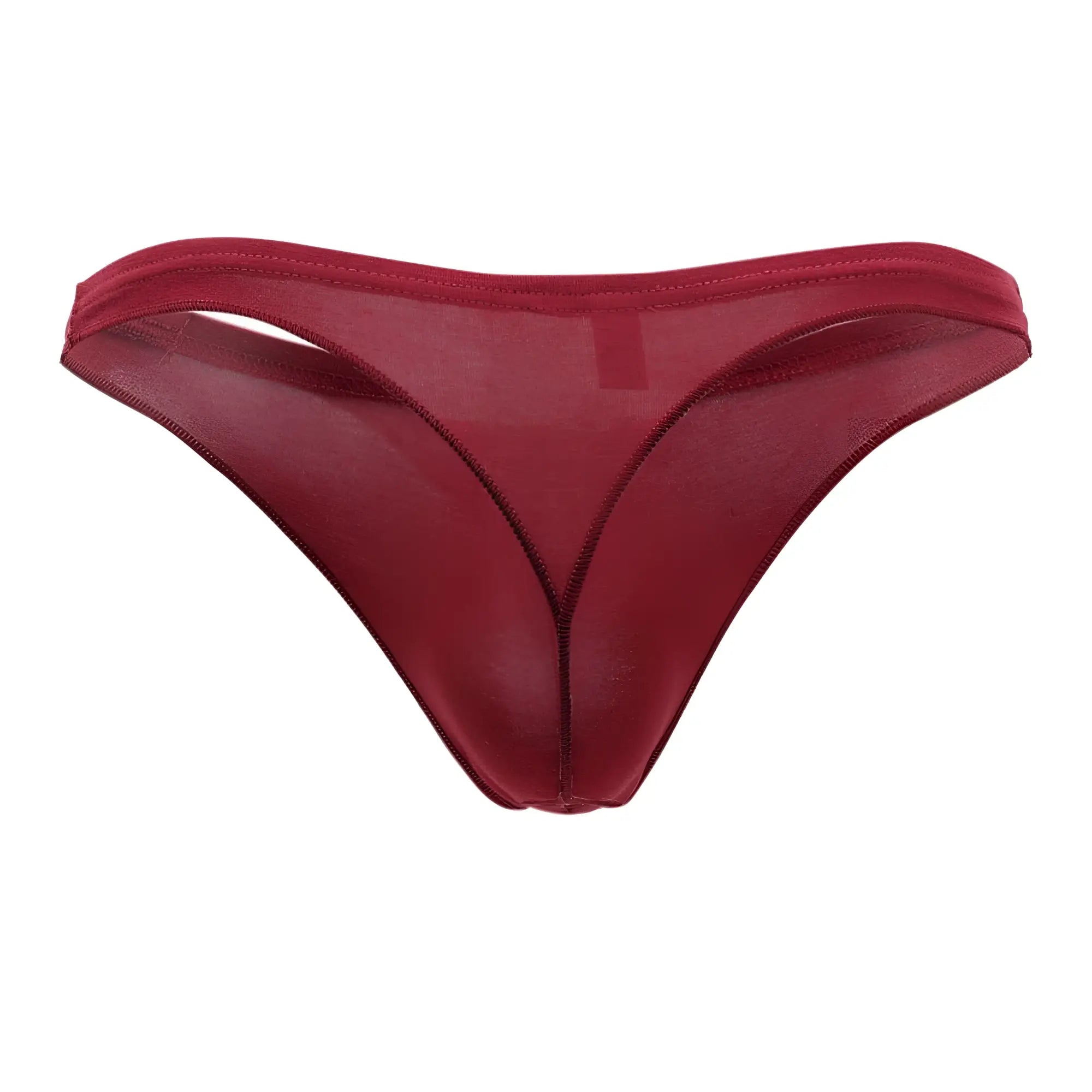 Doreanse 1392-BRD euro thong in sheer deep red glossy fabric with fine stitching