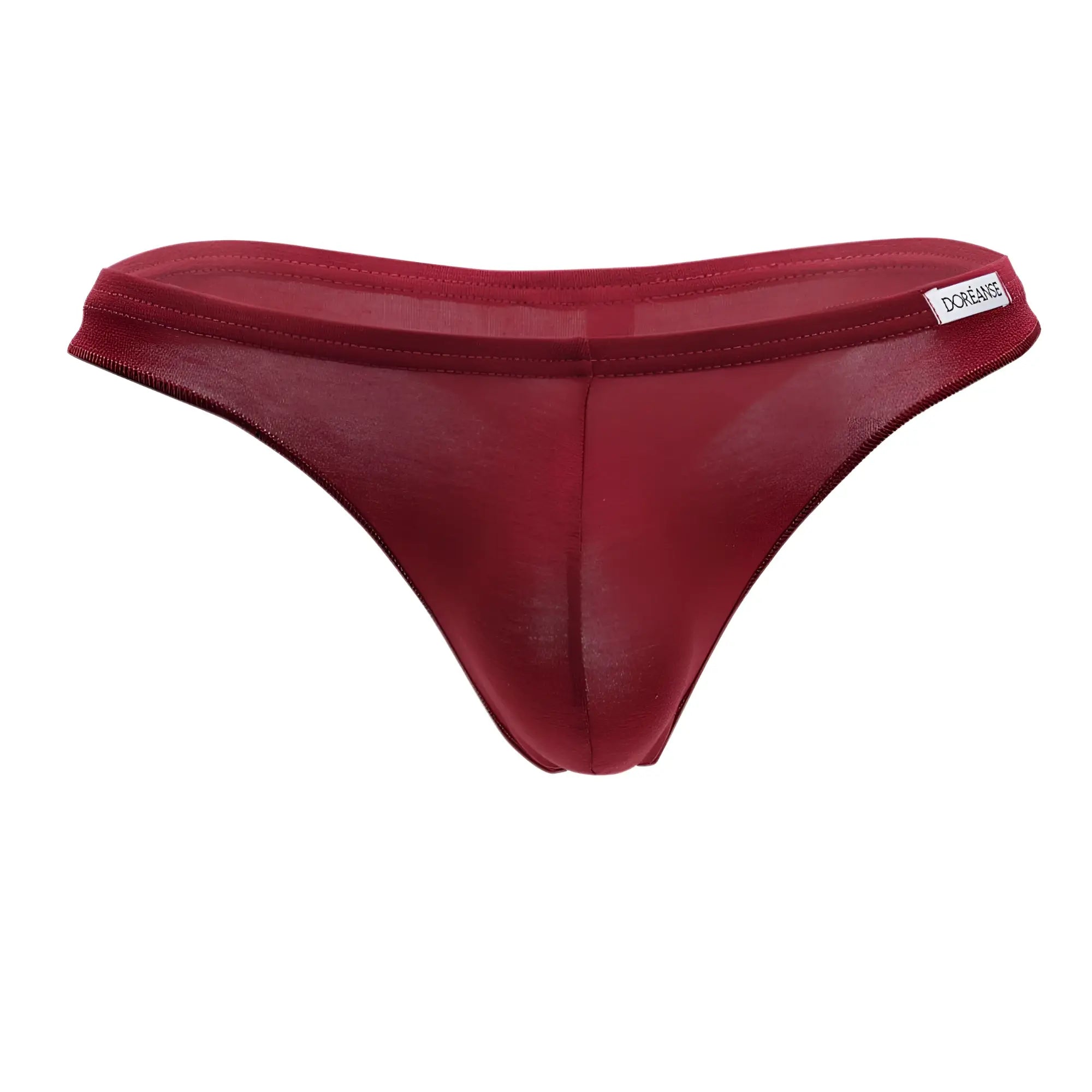 A sleek deep red doreanse 1392-BRD euro thong made of smooth stretchy fabric with a subtle sheen and minimalist design