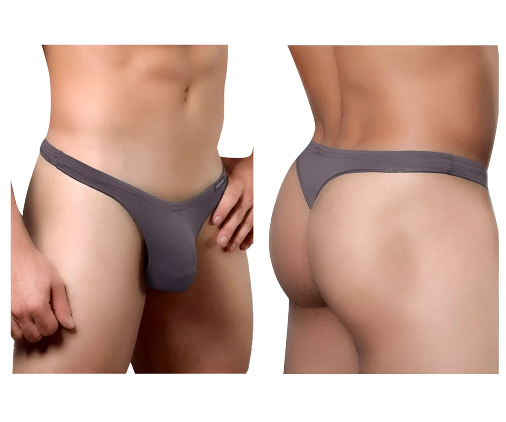 Gray men’s thong doreanse 1392-smk euro thong in smoke color with smooth, form-fitting design shown from back side