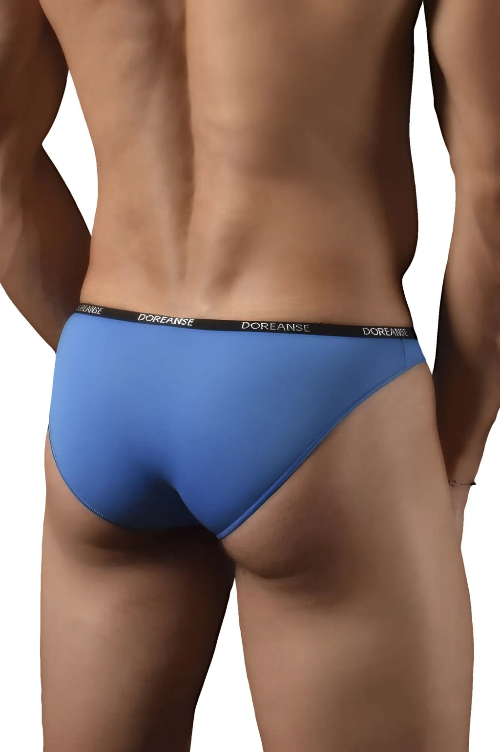 Doreanse 1395-BLU aire bikini briefs in cobalt blue with black elastic waistband and white brand lettering