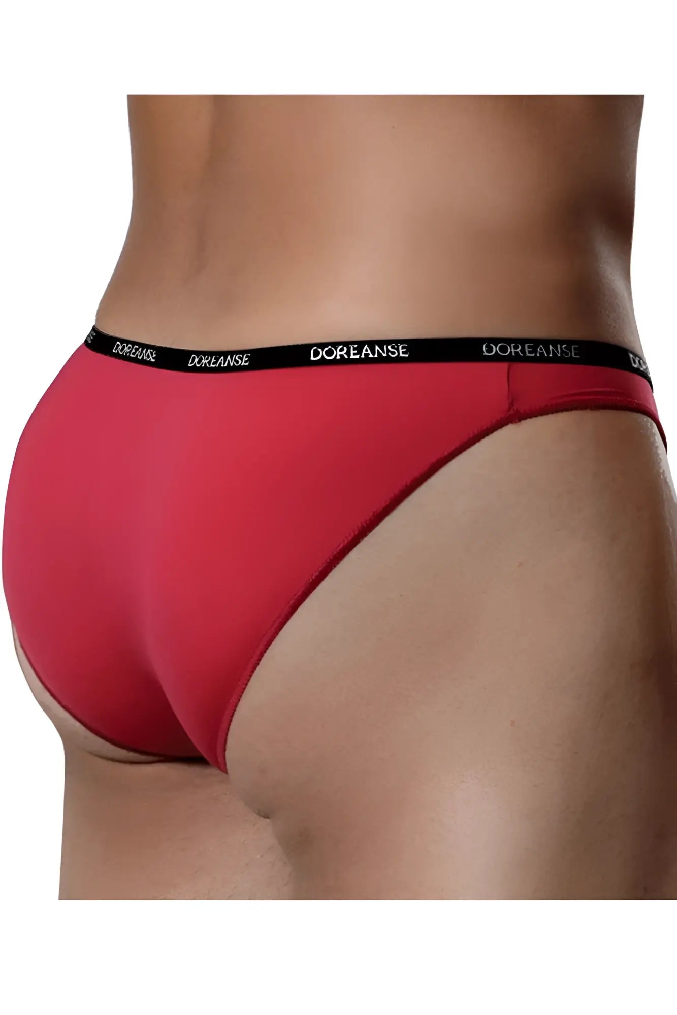 Red doreanse 1395-RED aire bikini briefs with black waistband and white brand lettering in red color