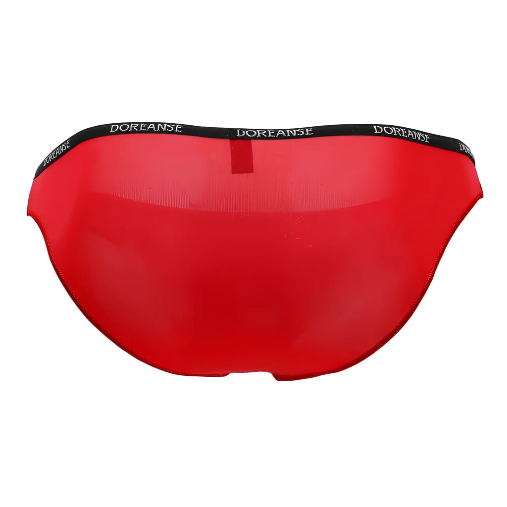 Red doreanse 1395-red aire bikini briefs with black waistband featuring brand name in white lettering