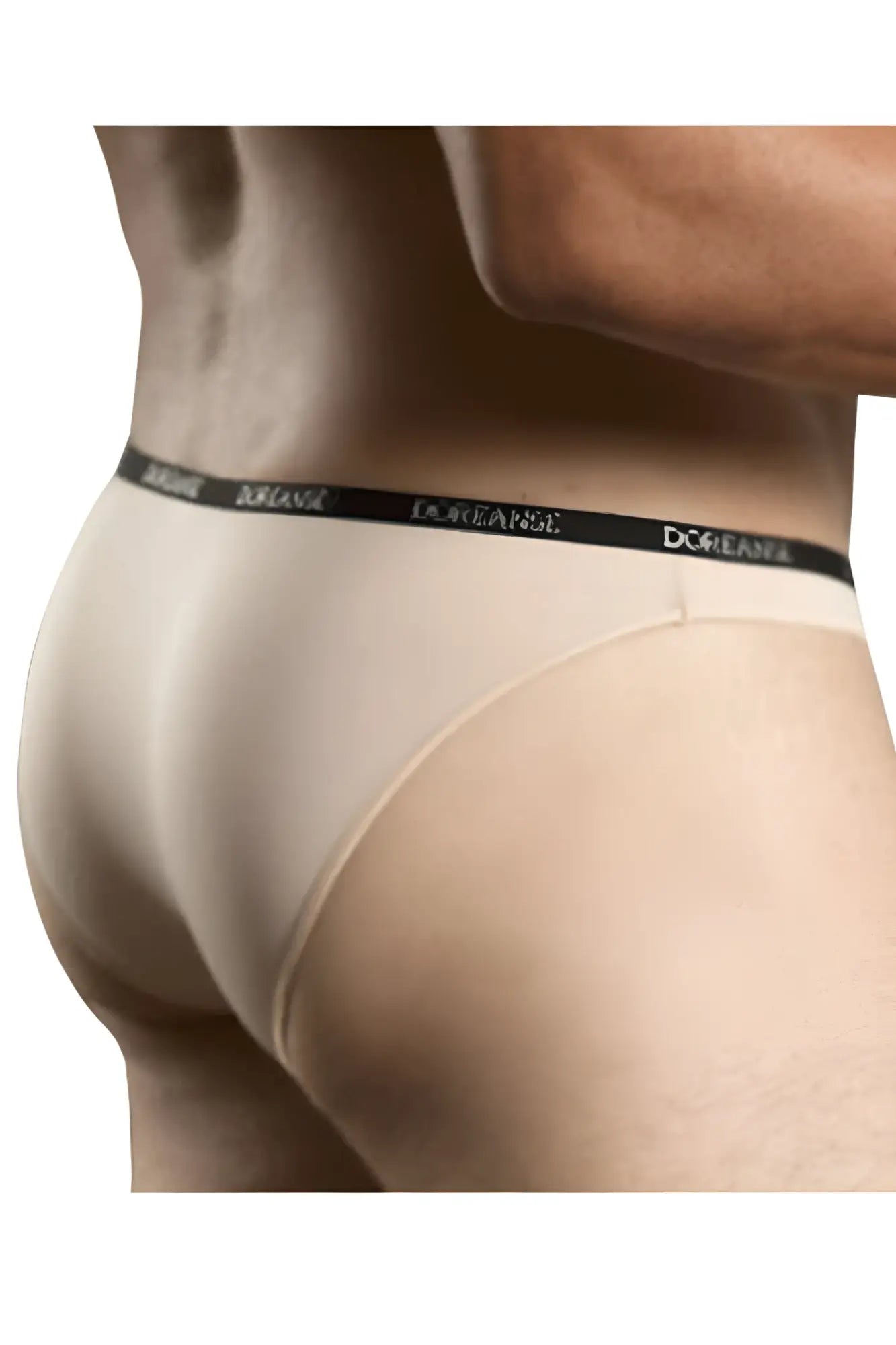 Beige Doreanse 1395-TAN Aire bikini briefs with black elastic waistband featuring Dolce & Gabbana white logo