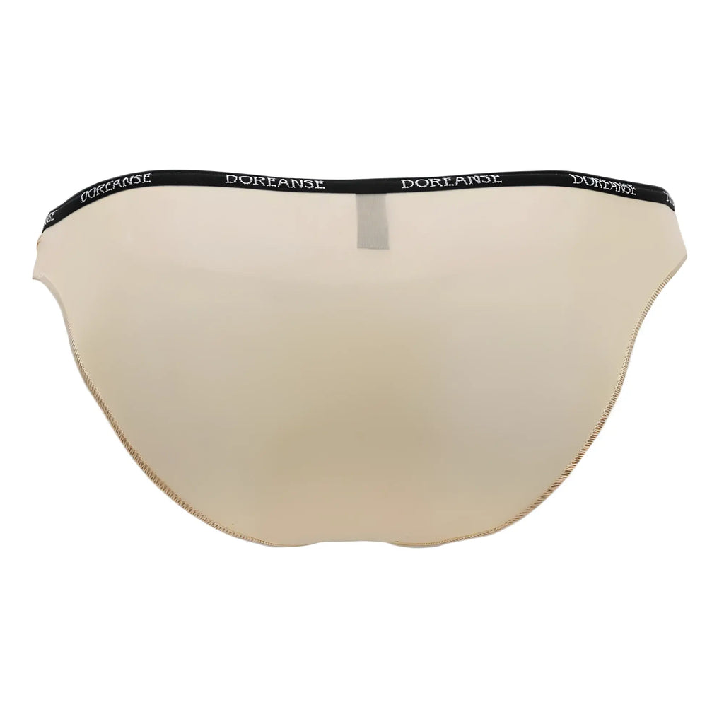Doreanse 1395-TAN aire bikini briefs in tan with black waistband and white brand name lettering