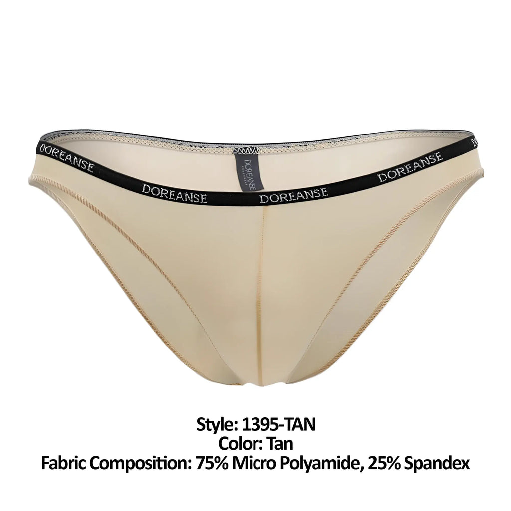 Tan doreanse 1395 aire bikini briefs with black elastic waistband in 75% micro polyamide and 25% spandex