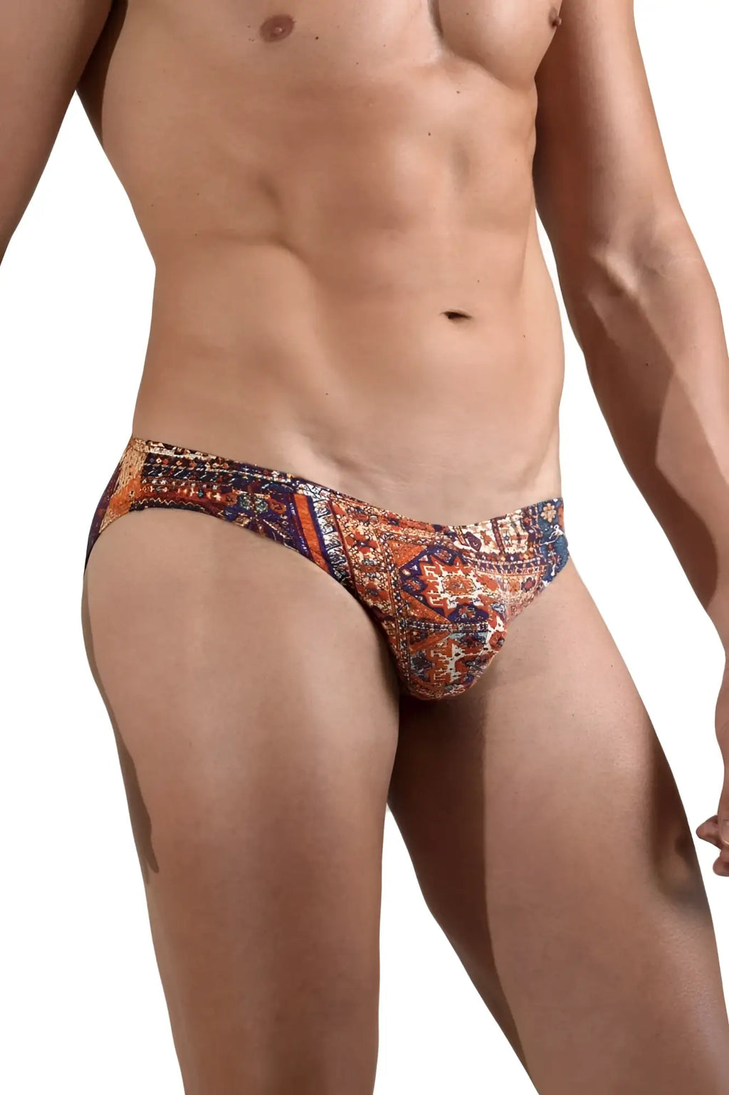 Orange and blue patterned men’s briefs with intricate geometric design doreanse 1403-prn persian briefs color printed
