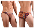Doreanse 1403-prn persian briefs color printed orange and blue patterned swim trunks with tribal design front view