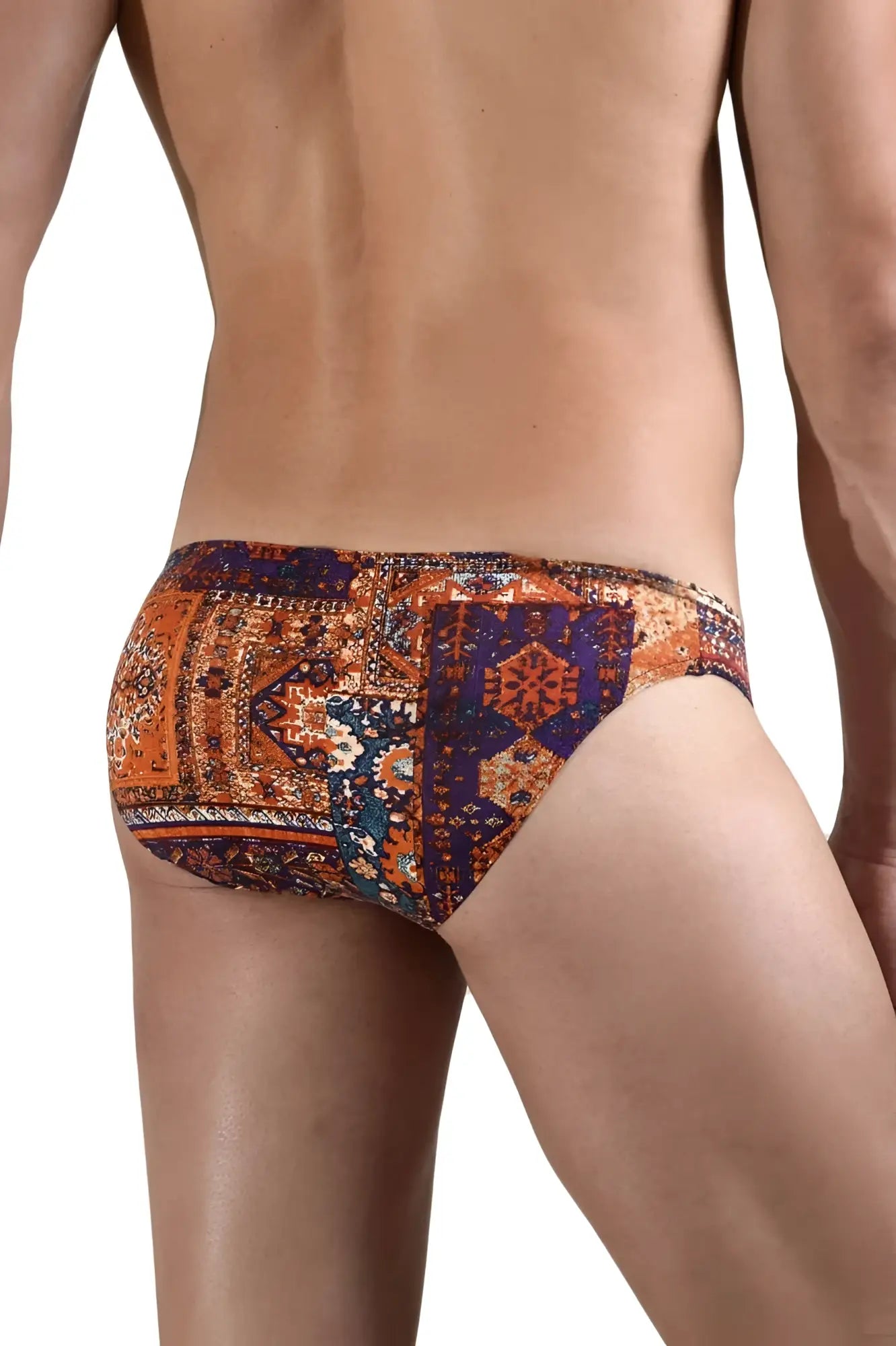 Doreanse 1403-prn persian briefs color printed swim trunks with orange and purple intricate geometric patterns