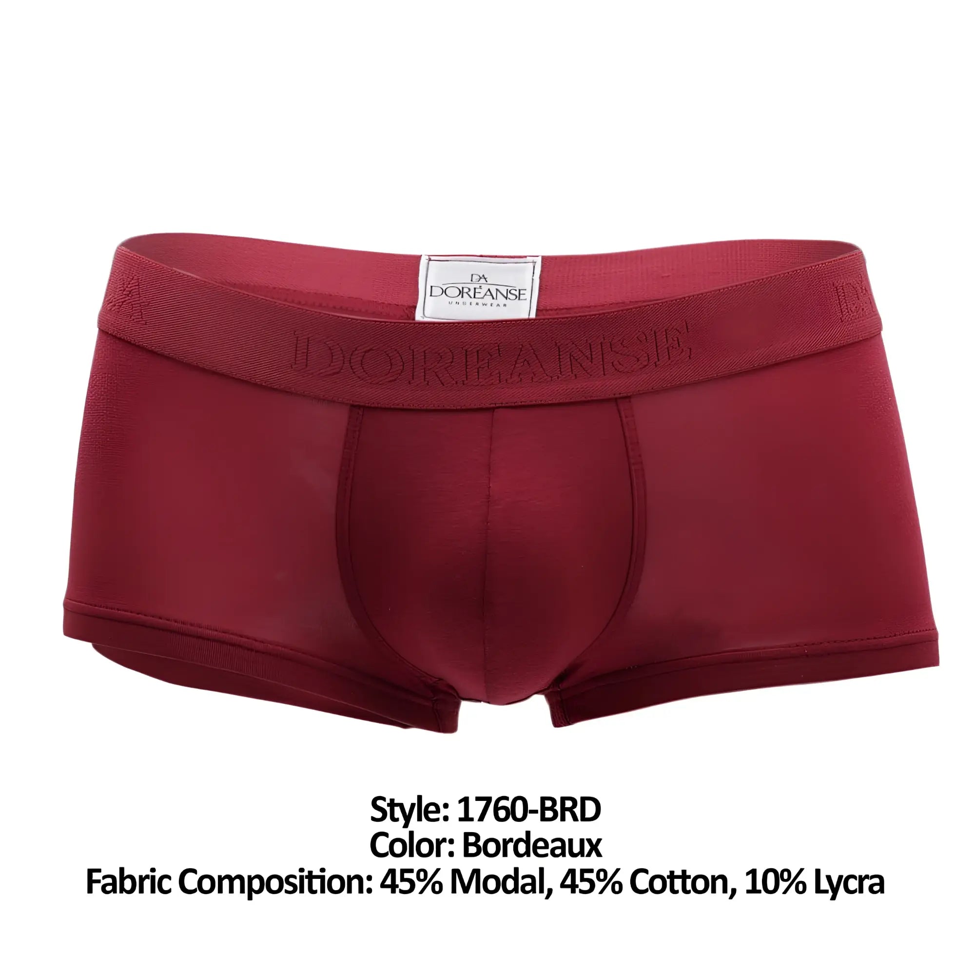 Bordeaux-colored doreanse 1760-brd low-rise men’s briefs made from modal cotton and lycra blend front view