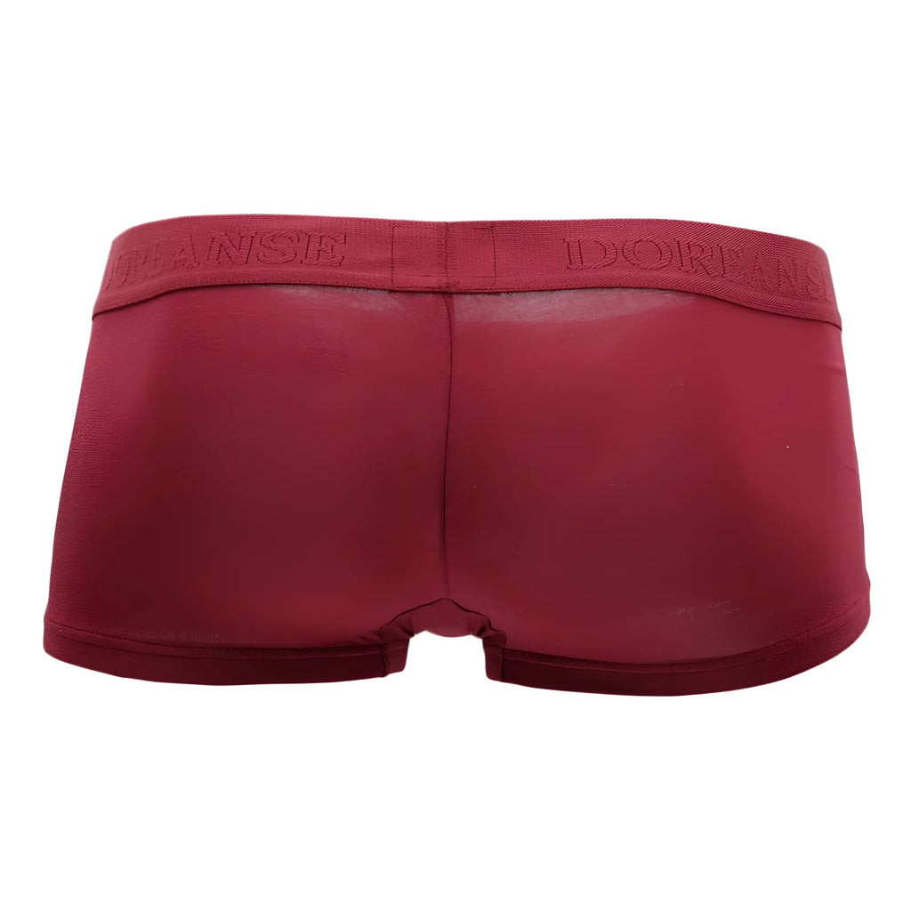 Doreanse 1760-BRD low-rise trunk briefs in bordeaux with a smooth stretchy fabric waistband showing front side