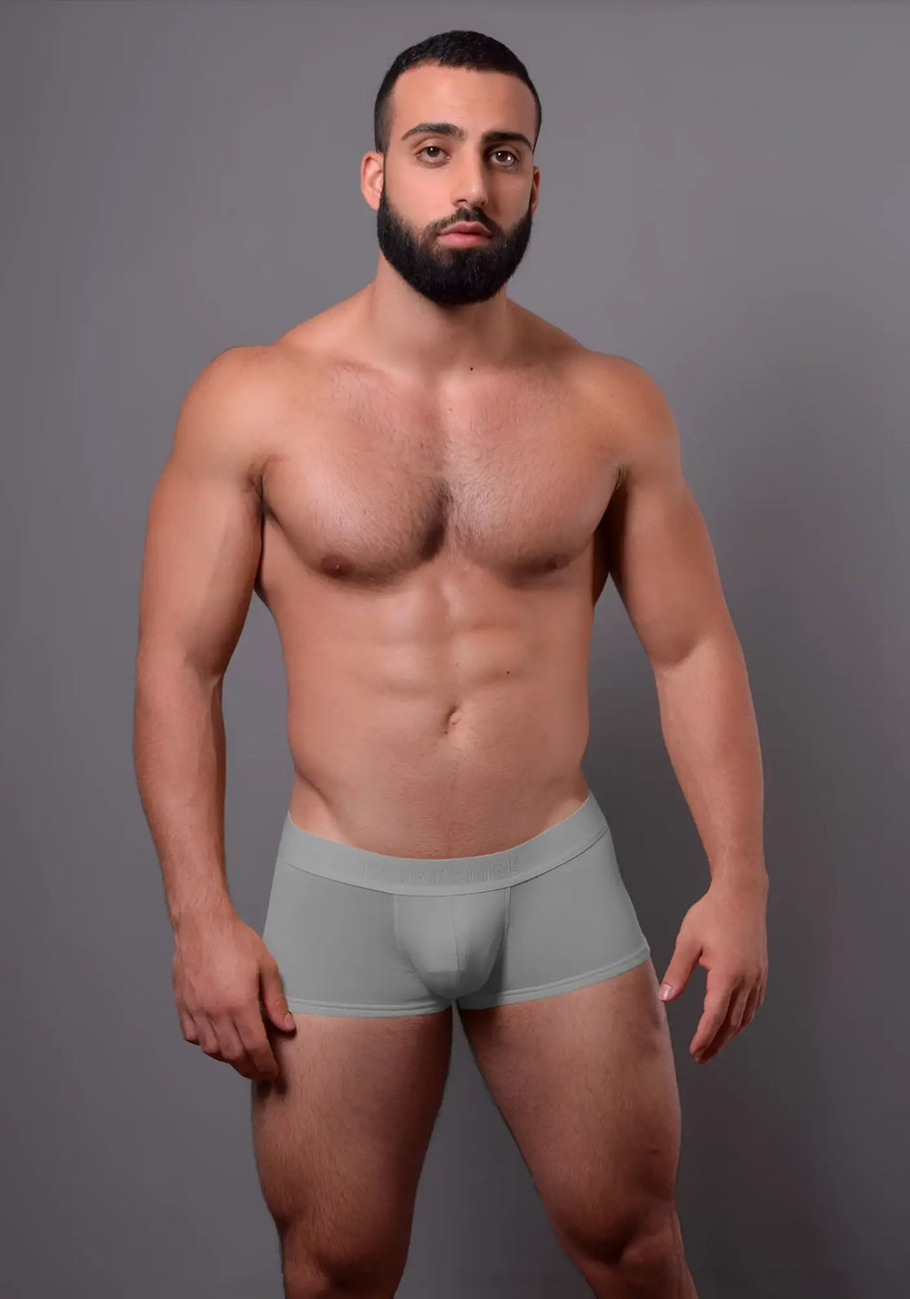 A pair of doreanse 1760-GRY gray low-rise seamless men’s briefs with a smooth form-fitting design
