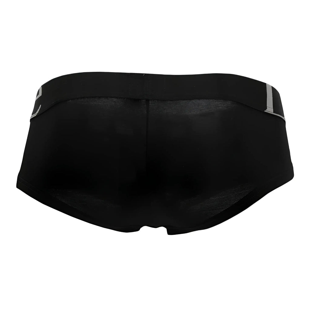 Doreanse 1779-blk black pouch mini trunk briefs with sleek form fitting design and subtle silver trim on waistband