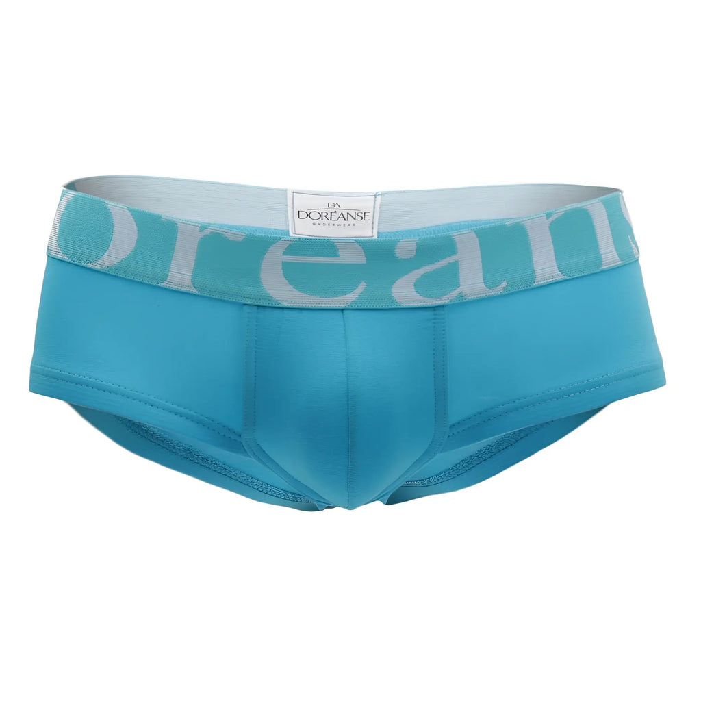 Turquoise blue doreanse 1779-trq pouch mini trunk briefs with matching waistband and light gray brand lettering