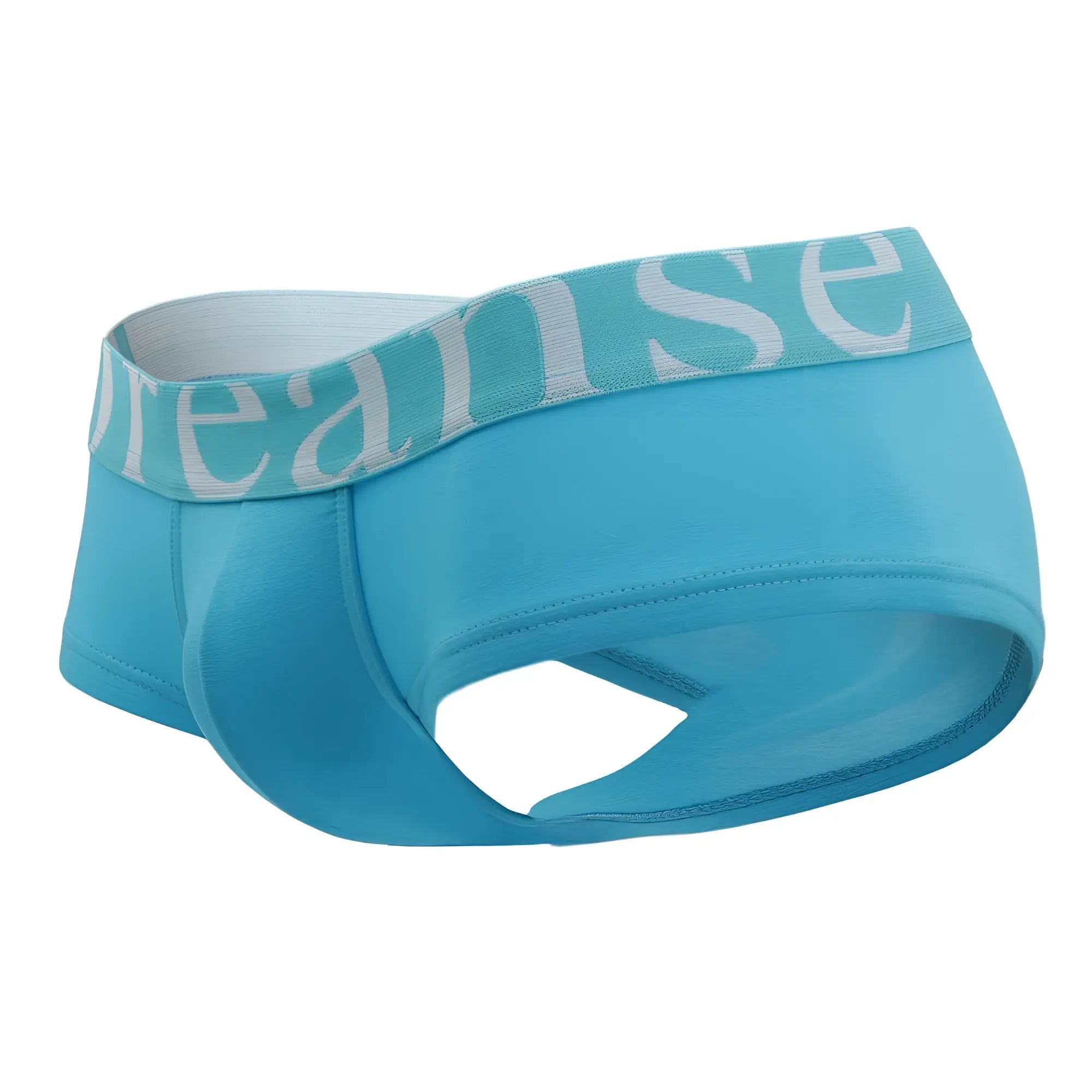 Light blue doreanse 1779-TRQ pouch mini trunk with matching elastic waistband and white dread lettering