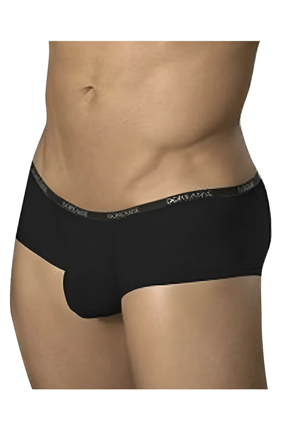 Black men’s Doreanse 1781-BLK naked mini trunk briefs in black with subtle white logo waistband band