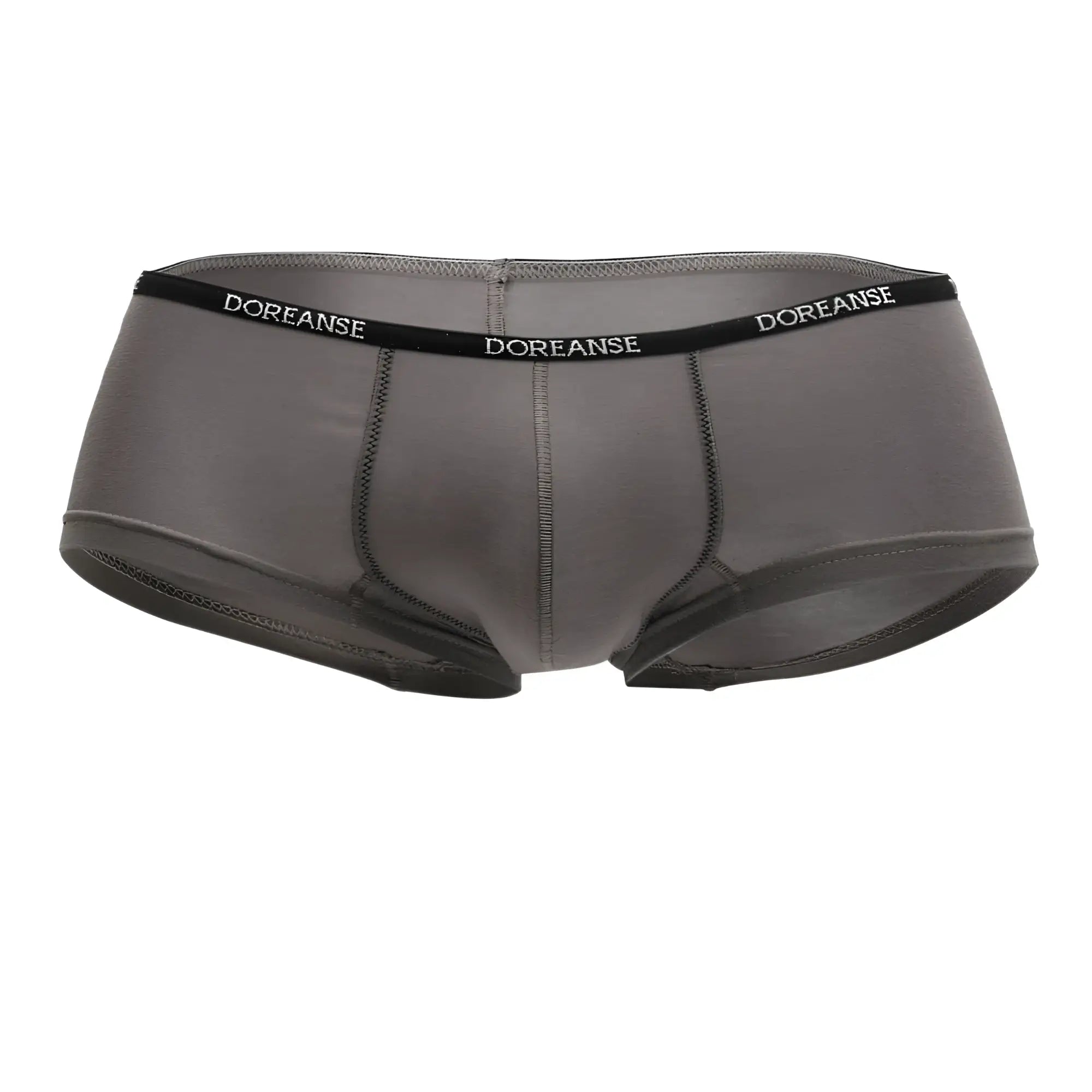 Gray doreanse 1781-smk naked mini trunk briefs in smoke color with black waistband and white brand lettering