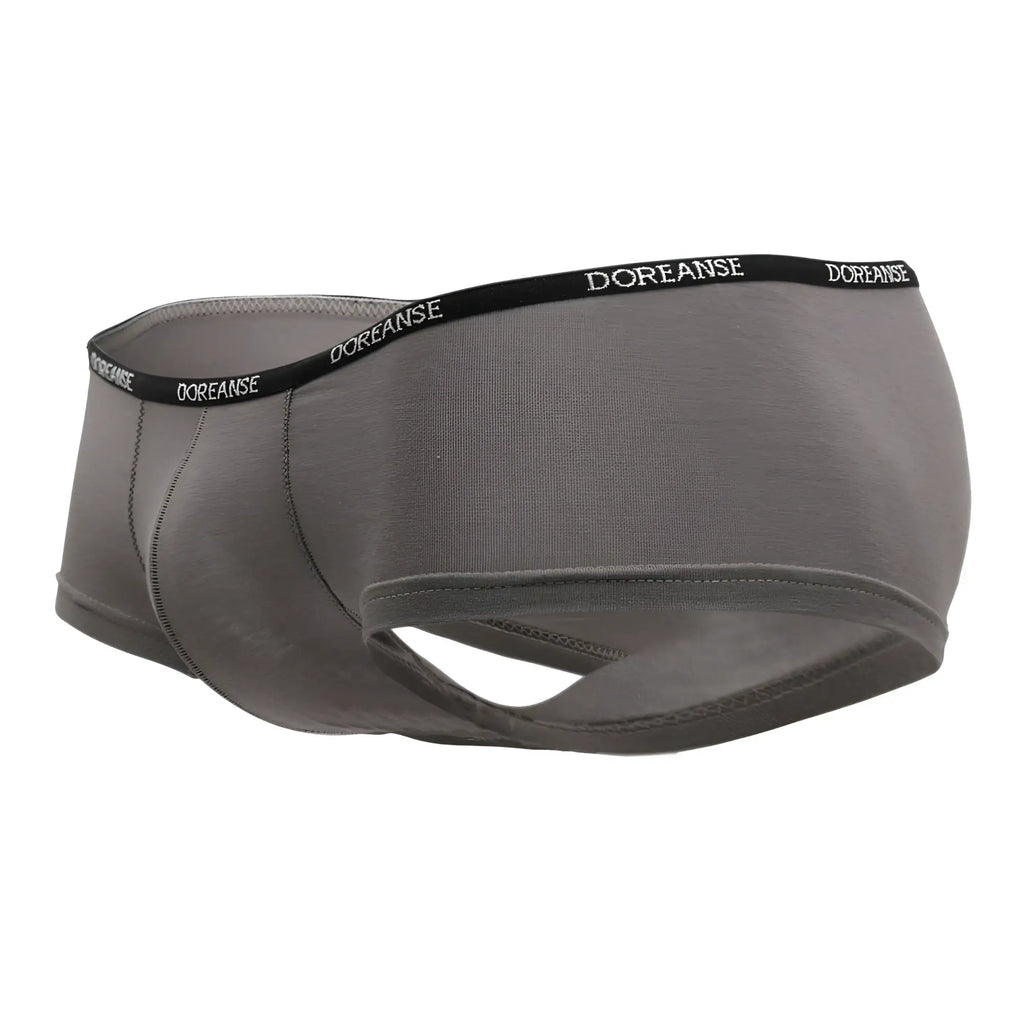 Gray doreanse 1781-SMK naked mini trunk briefs in smoke color with black waistband and white branding