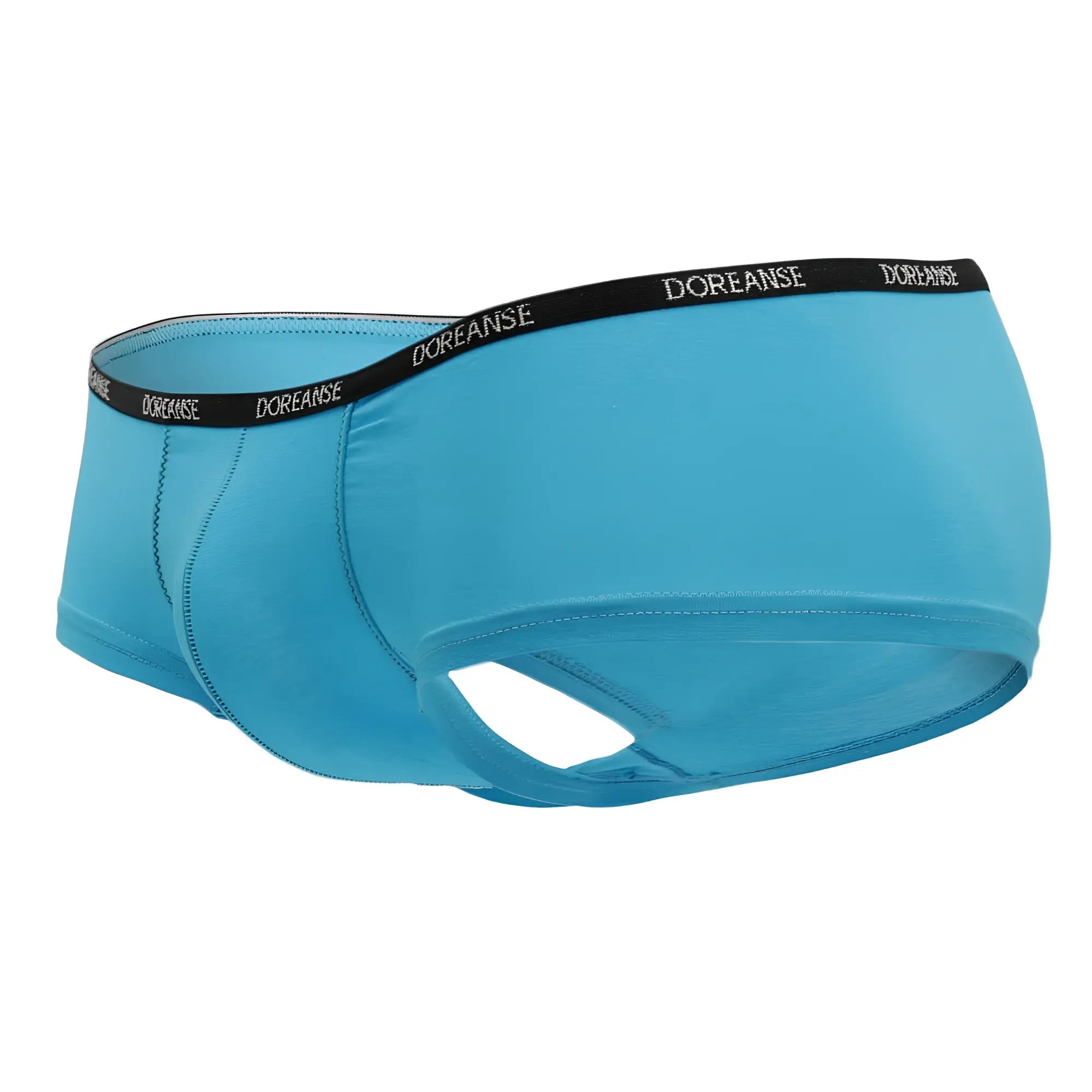 Turquoise doreanse 1781-trq naked mini trunk briefs with black waistband and white doreanse logo lettering