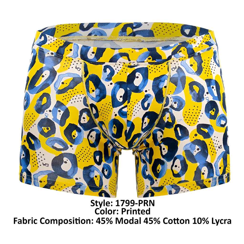 Bright yellow and navy blue abstract leopard print doreanse 1799-prn boxer briefs made from modal cotton and lycra blend
