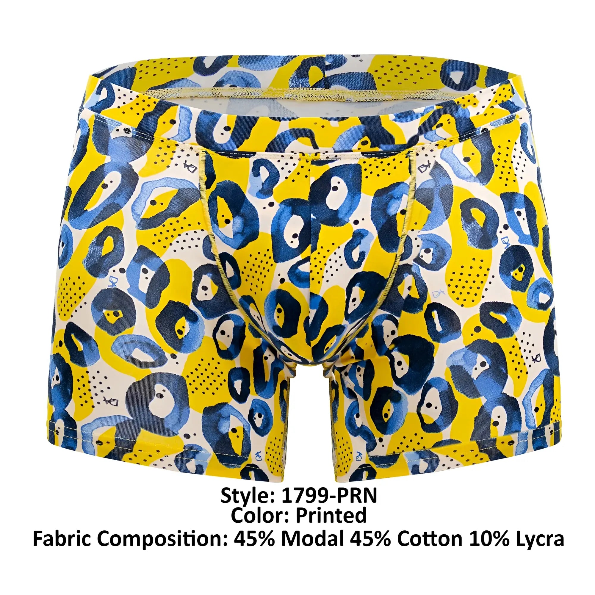 Bright yellow and navy blue abstract leopard print doreanse 1799-prn boxer briefs made from modal cotton and lycra blend