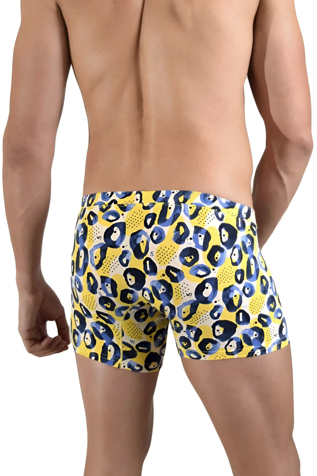 Doreanse 1799-PRN leopard art boxer briefs in yellow and navy blue printed fabric for comfortable wear