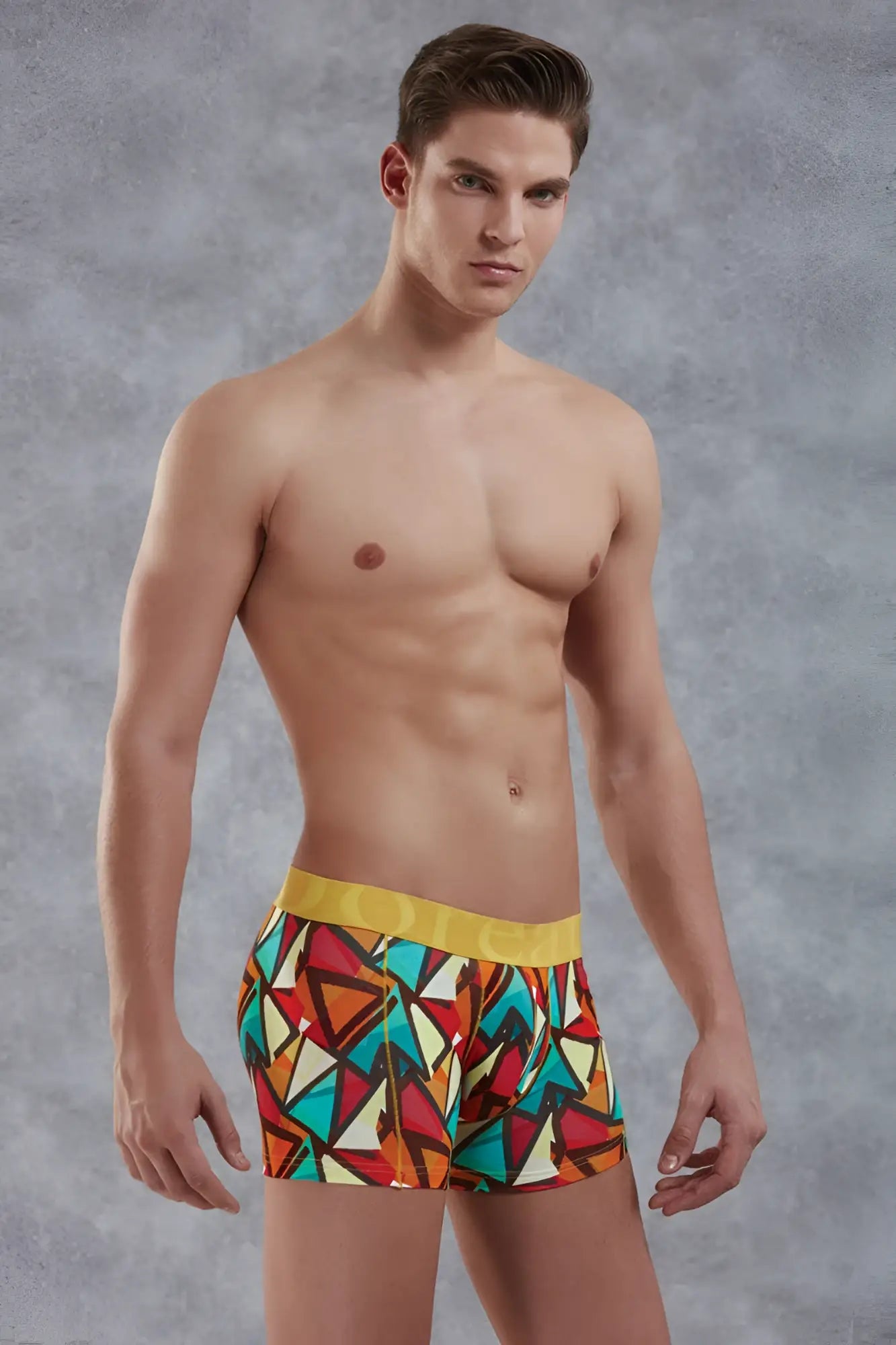 Doreanse Prisma boxer brief underwear size m with vibrant geometric pattern and bold yellow waistband in soft fabric