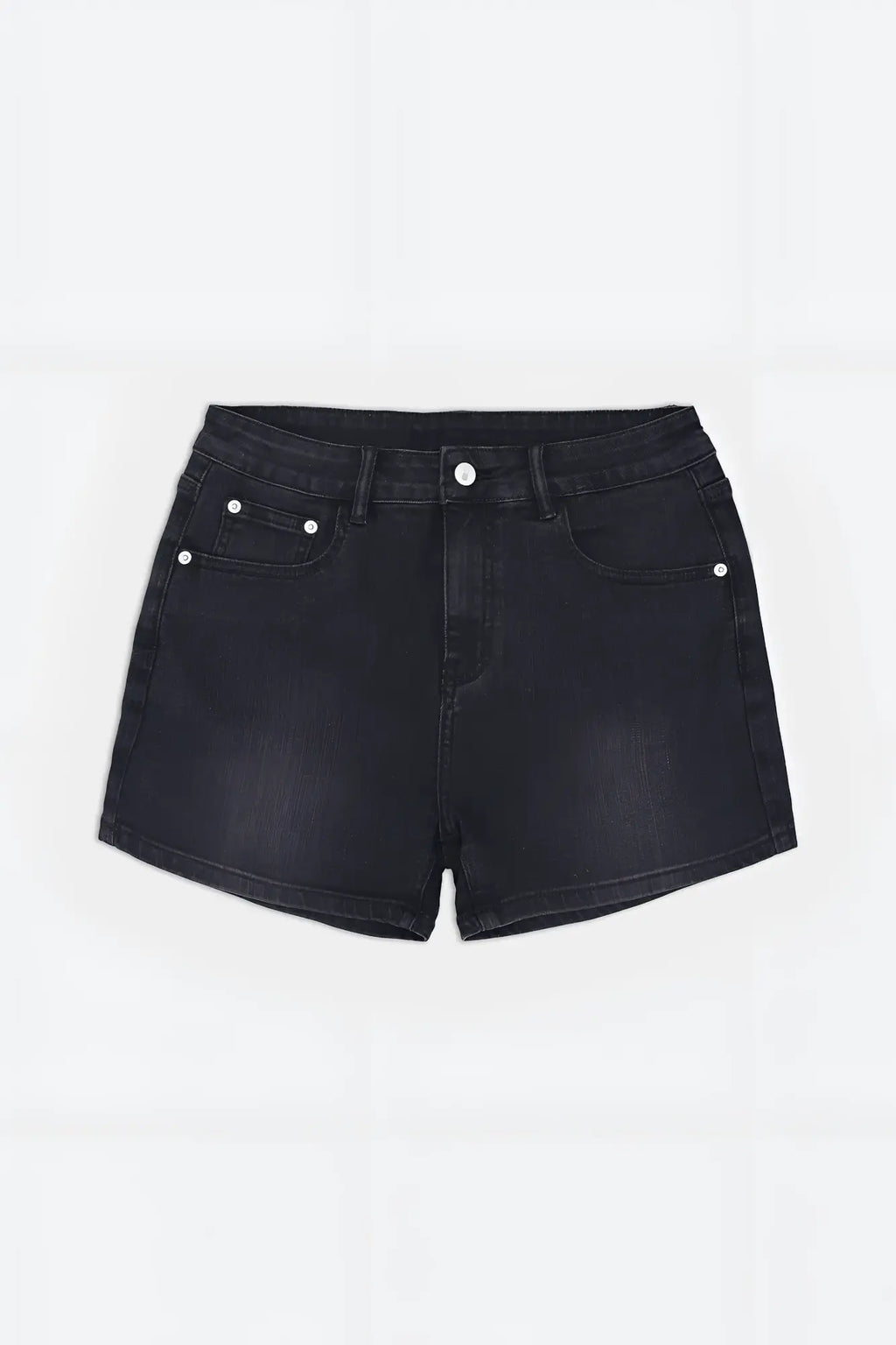 Black denim shorts in-your-dreams 3.5 inch with white button accents for casual summer wear