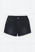 Black denim shorts in-your-dreams 3.5 inch with white button accents for casual summer wear