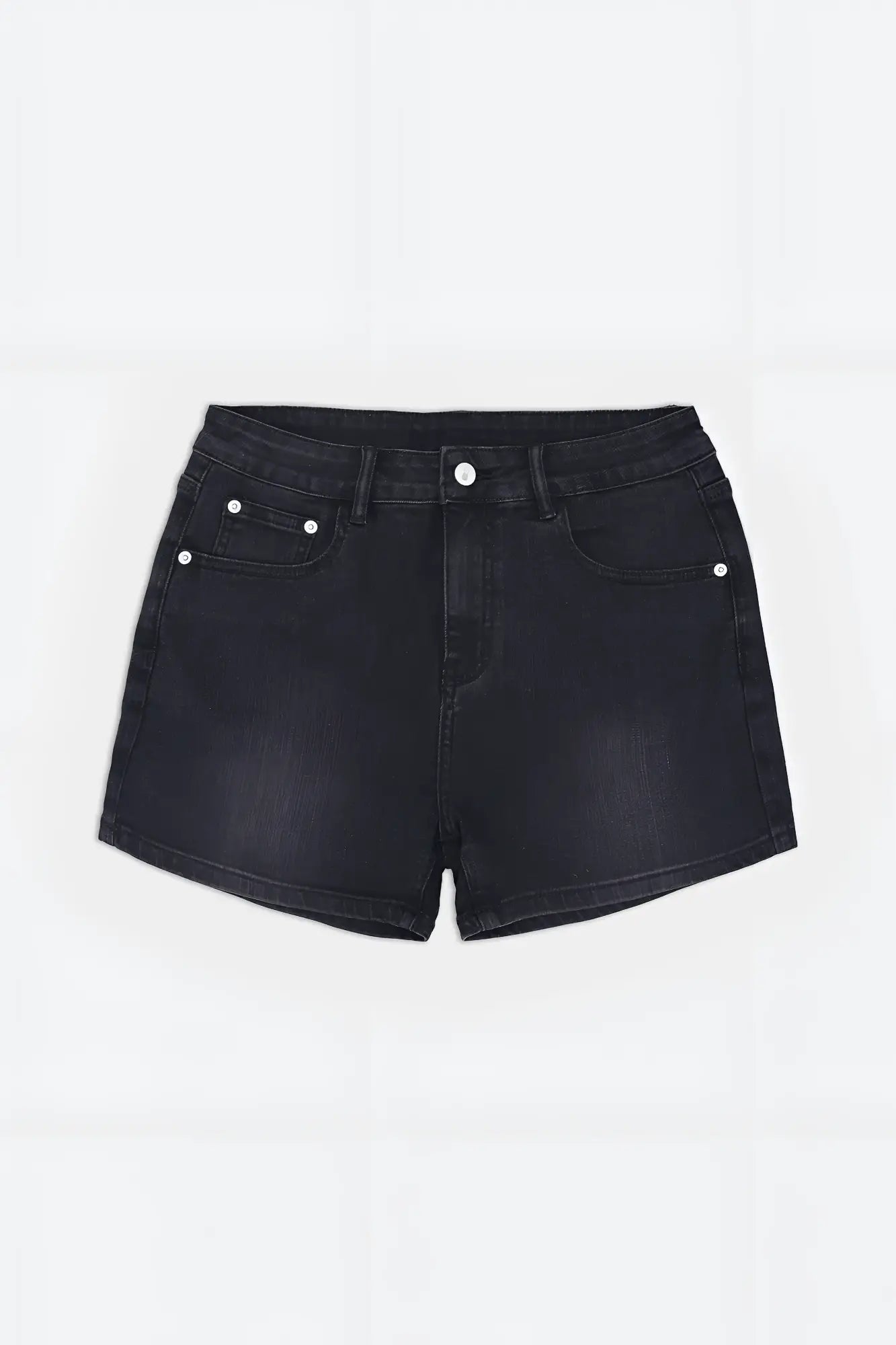 Black denim shorts in-your-dreams 3.5 inch with white button accents for casual summer wear