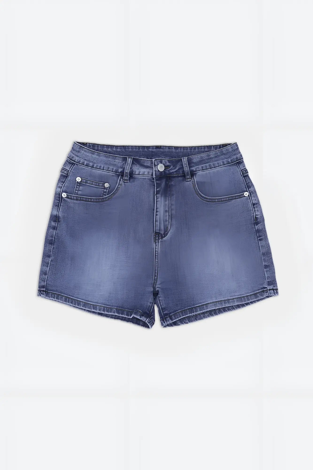In-your-dreams 3.5 inch true blue denim short shorts with blue denim, classic five-pocket design, and silver-toned hardware