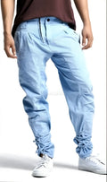Light blue denim joggers with elasticated cuffs and drawstring waistband by DT Clothes size S