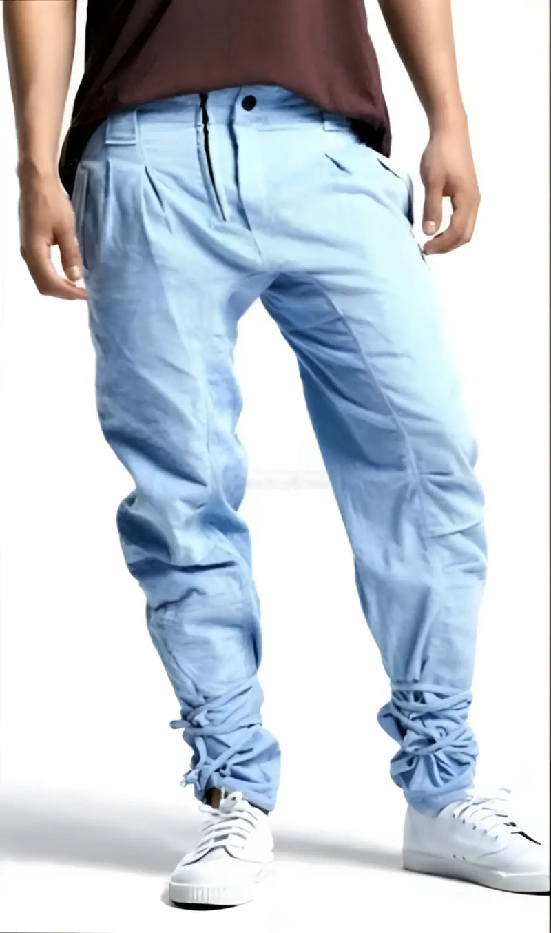 Light blue denim joggers with elasticated cuffs and drawstring waistband by DT Clothes size S