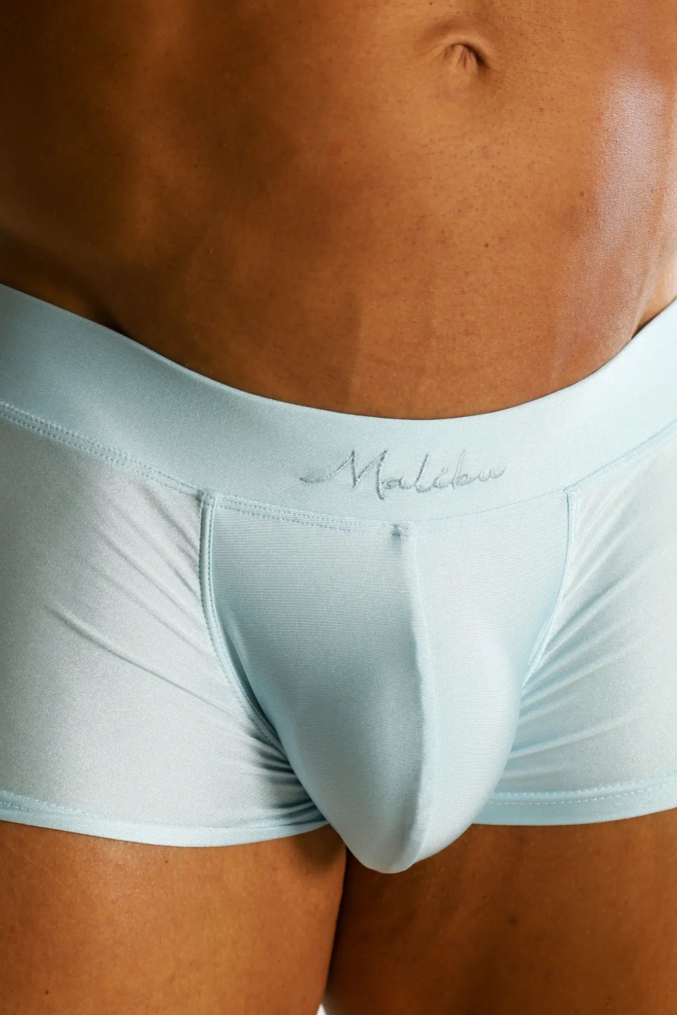 Dynamic sheen boxer briefs in arctic blue with smooth form-fitting fabric and subtle stitching details by malibu