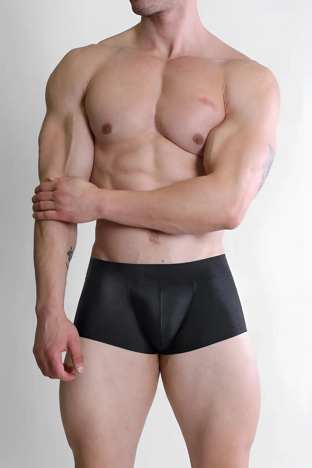 Dynamic sheen boxer briefs in midnight black feature a sleek, form-fitting design with a subtle textured finish