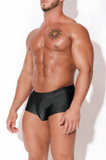Black dynamic sheen boxer briefs with a high waistband and textured surface in midnight black color