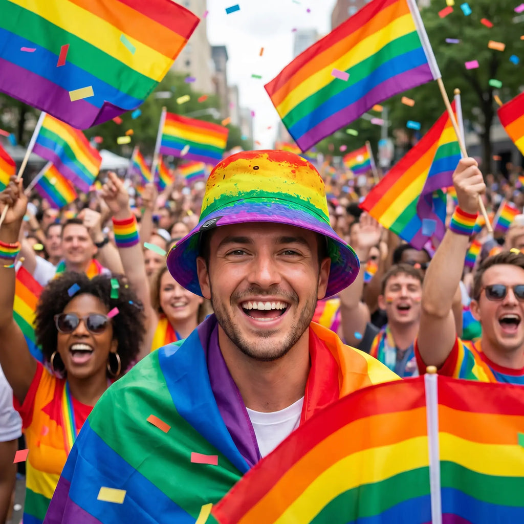 Generated banner image for E-FLAG collection — Pride hat lifestyle scene