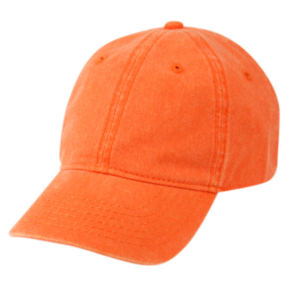 E-FLAG Vintage Pigment-Dye Cap in bright orange with a curved brim and stitched eyelets.