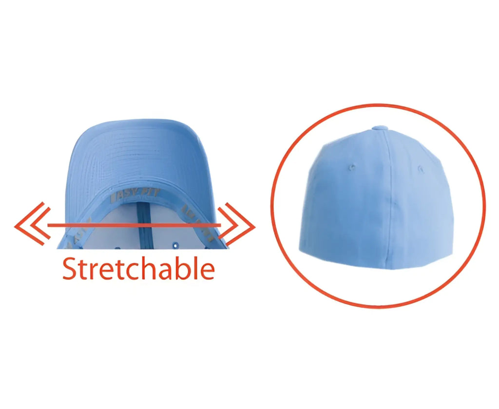 Light blue stretchable Easy Fit cap with classic curved brim and adjustable strap for comfortable wear