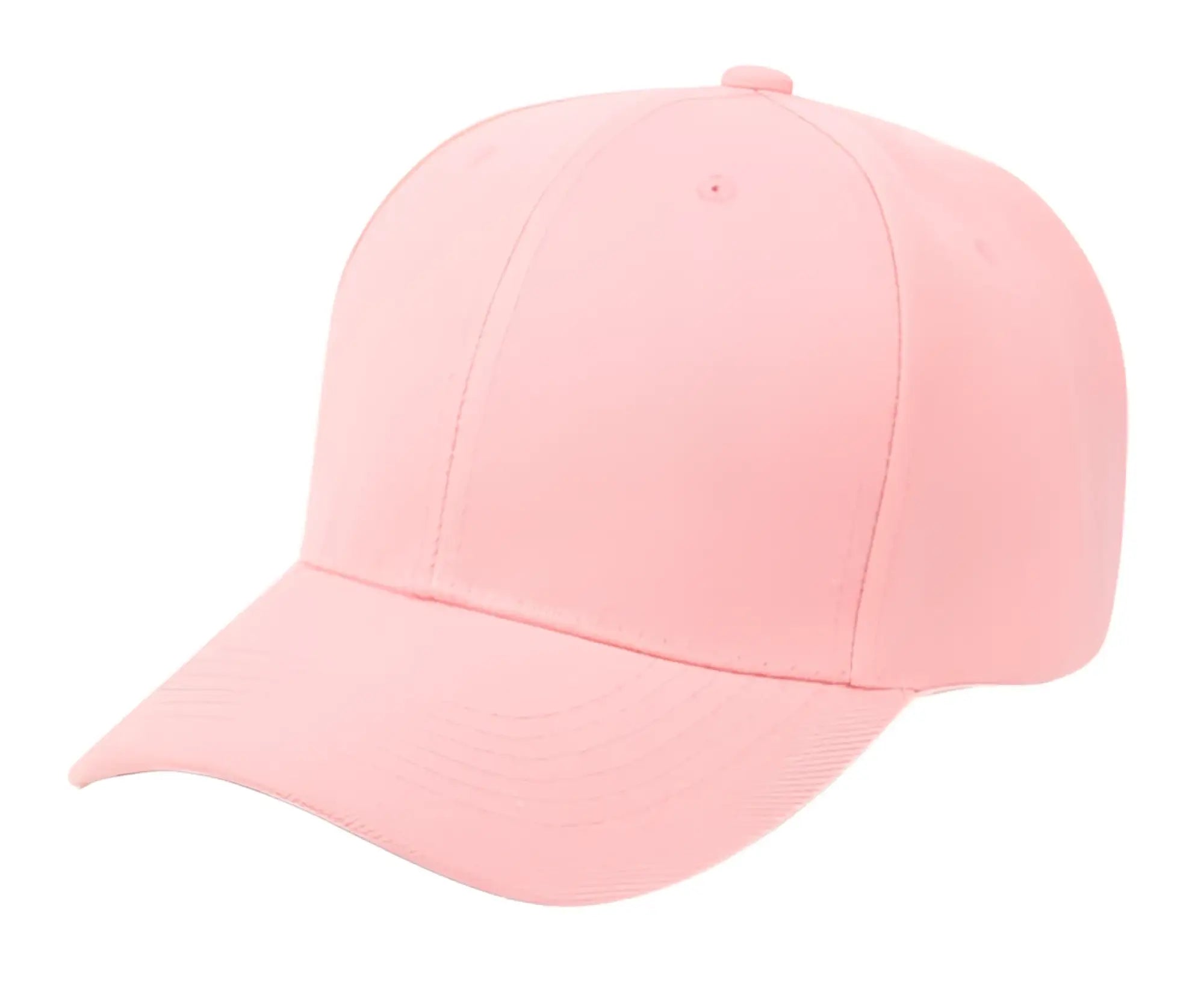 A soft pink easy fit cap with a structured six-panel design and stitched seams for comfortable wear