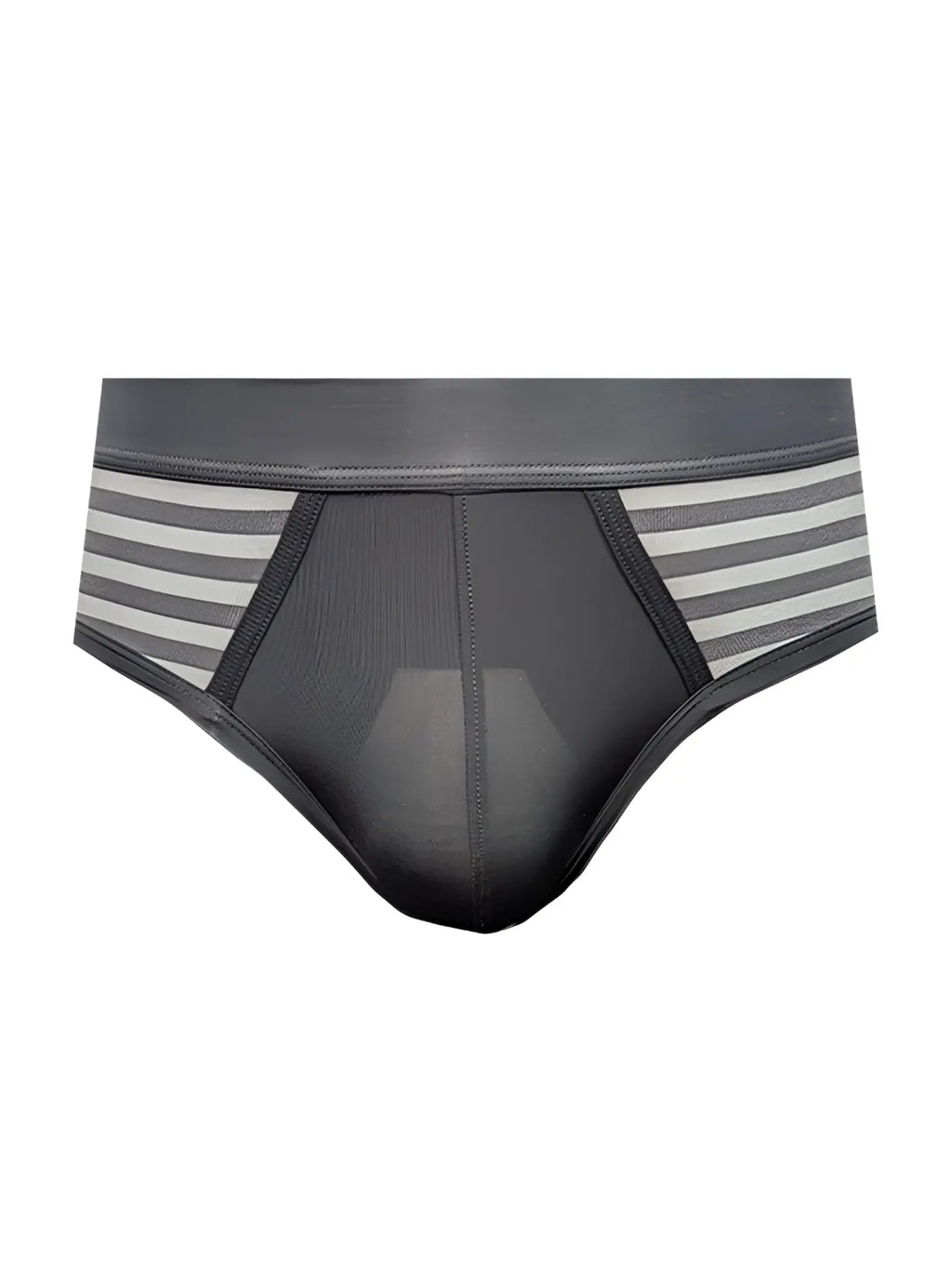 Easy stretch brief black and gray striped men’s briefs with breathable mesh panel for comfortable wear