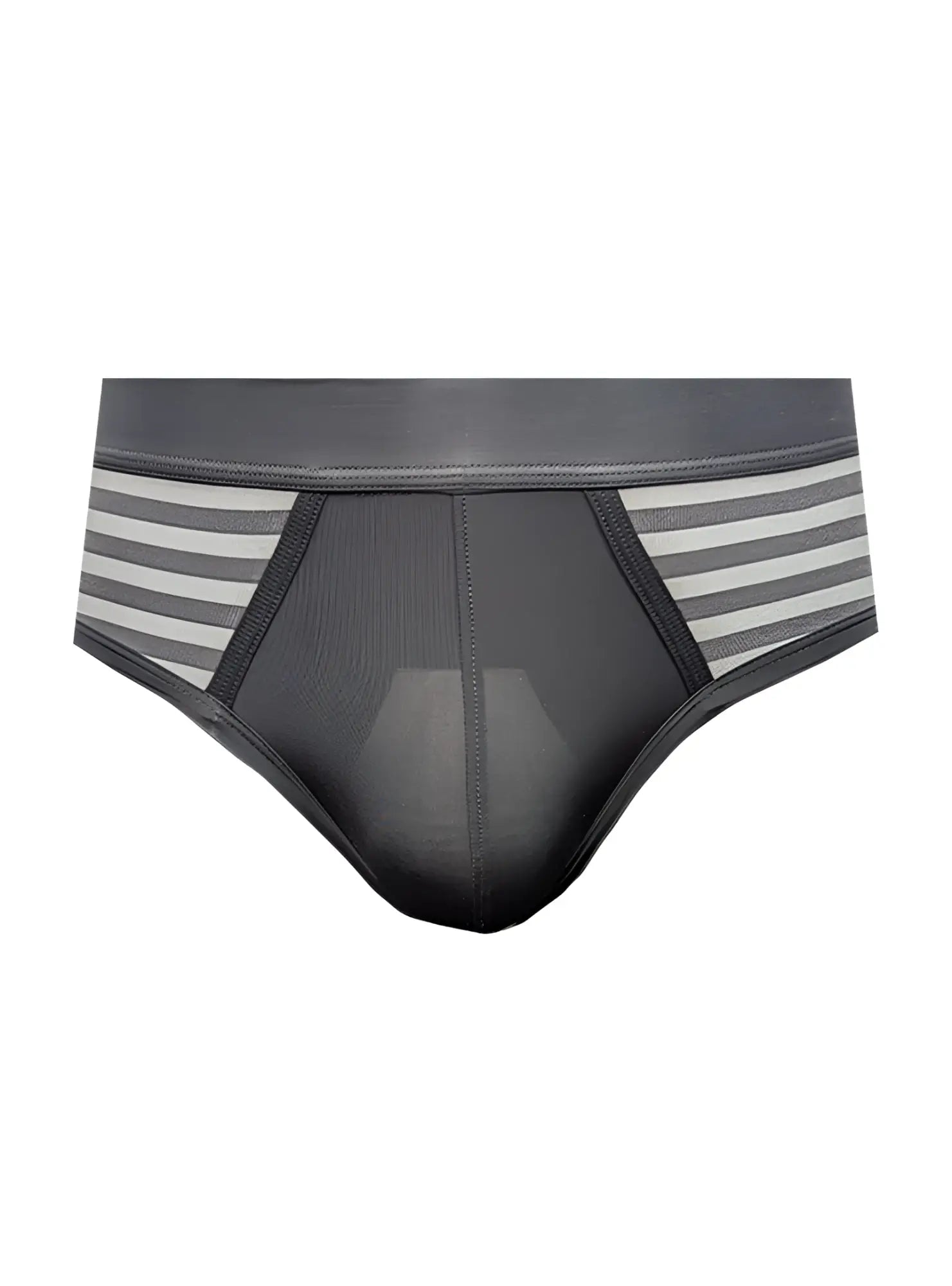Easy stretch brief black and gray striped men’s briefs with breathable mesh panel for comfortable wear