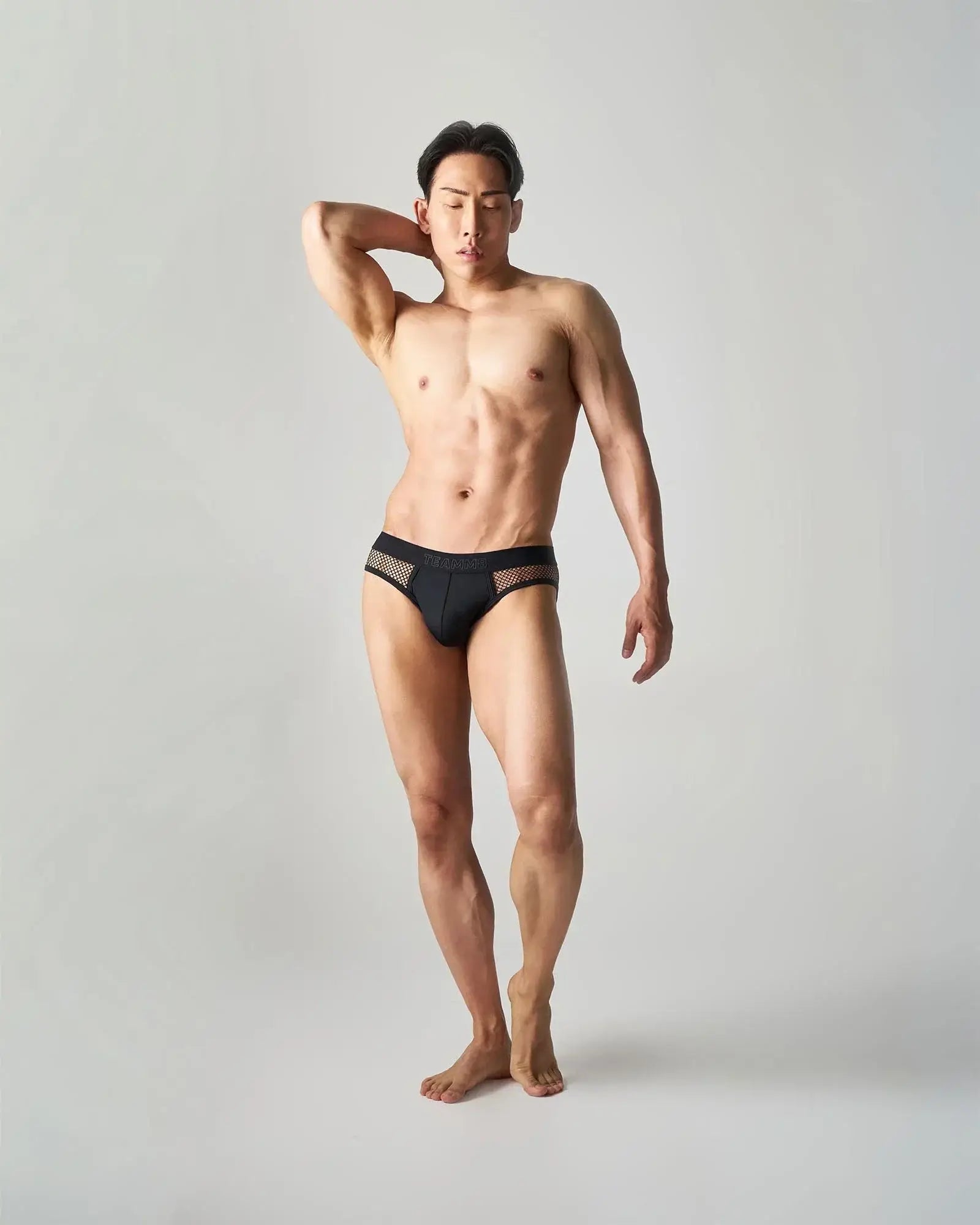Black edge net brief with mesh panels on the sides offering breathable and stylish underwear design